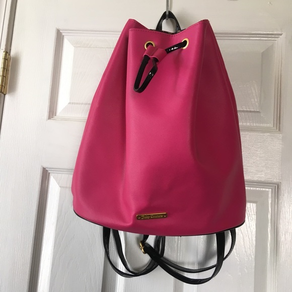 Juicy Couture Handbags - Juicy Couture pink polyester drawstring backpack 13”deep 15” wide